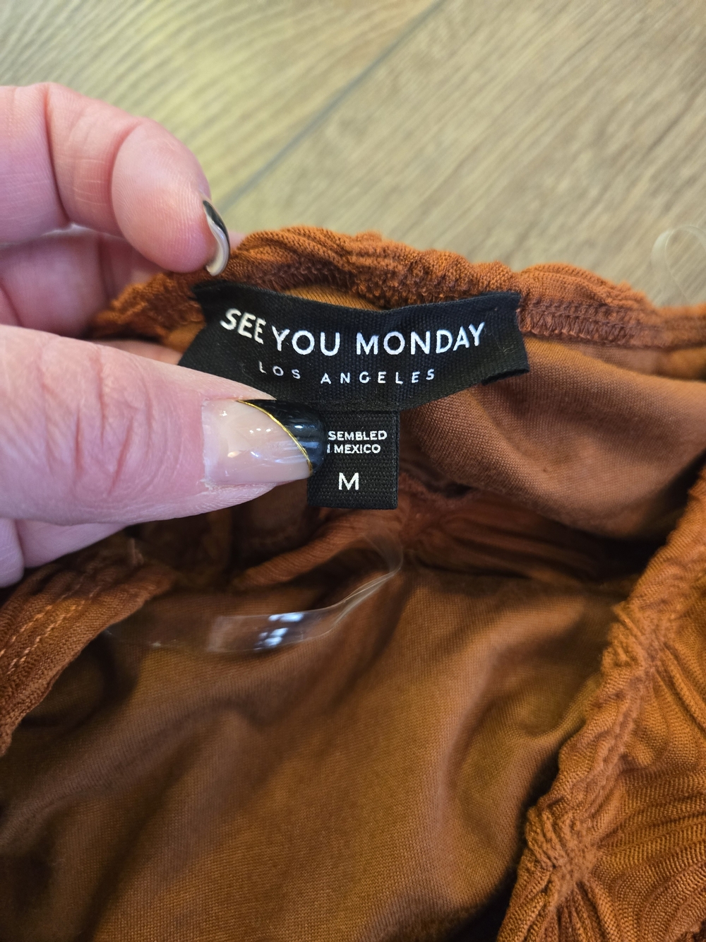 See You Monday Rust Orange Textured Drawstring Crop Camisole - Picture 2 of 2